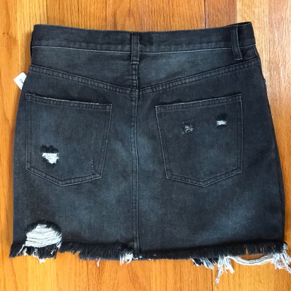 NWT Free People Black Distressed Denim Mini Skirt - Picture 5 of 7
